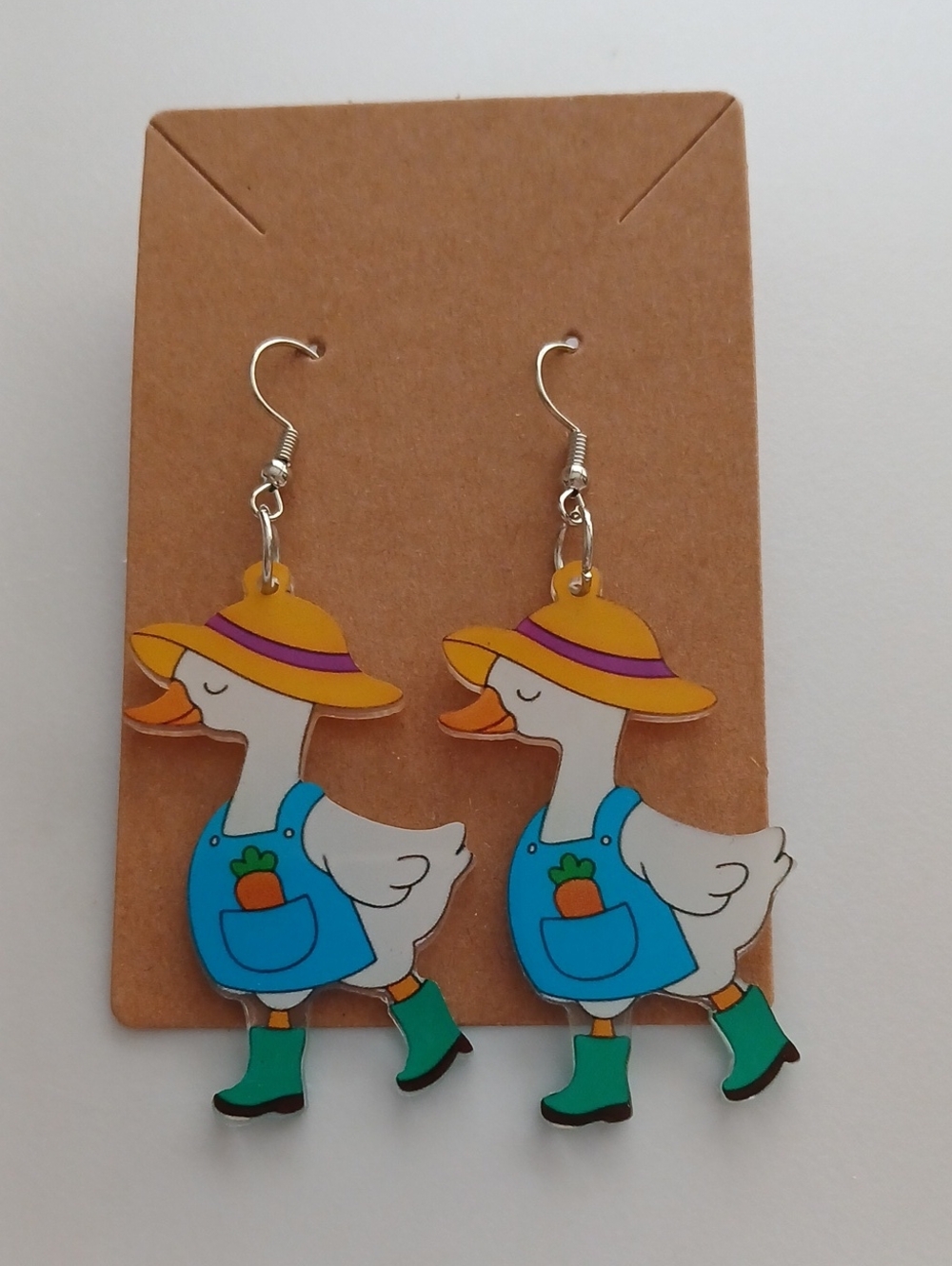 Fashion Jewelry Duck Dangle Earrings - Blue, Yellow & Green